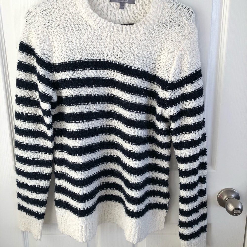 Navy and white striped sweater